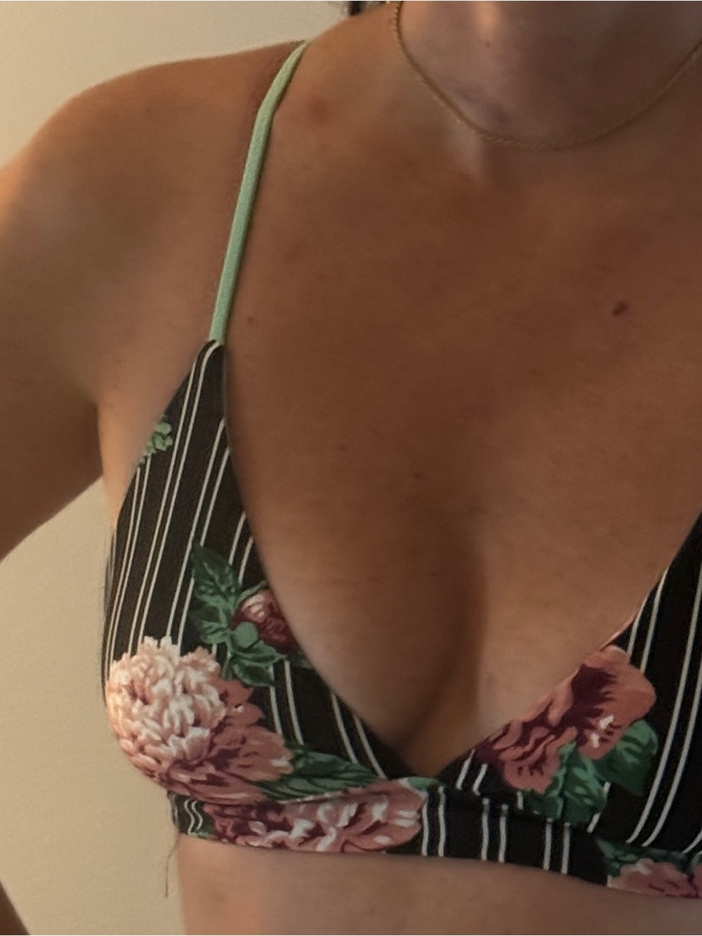 Mossimo Supply Co. Black Striped Bikini Top with Pink Floral and Mint Straps